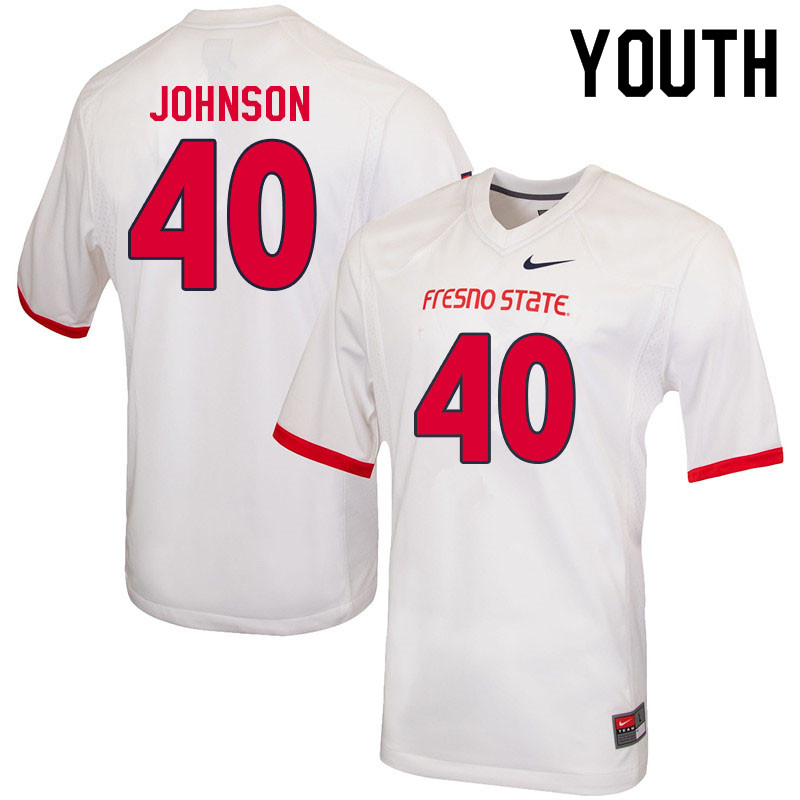 Youth #40 Carlton Johnson Fresno State Bulldogs College Football Jerseys Sale-White